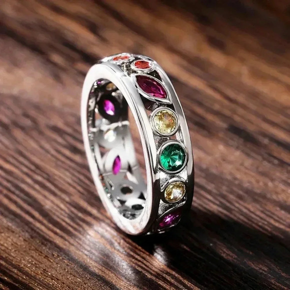 💝 "Colorful CZ Multi Shapes Eternity Beautiful Fashion Ring for Women,UNVN12301 - Picture 1 of 3
